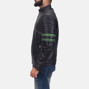 Night Trooper Leather Jacket - Lateral Side Profile View Showing Sleeve Cut &amp; Athletic Taper Fit