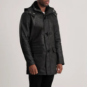 
Distressed Black Sheepskin Snuffed Hooded Jacket - Πίσω όψη με εφαρμογή στους ώμους & καθαρό στρίφωμα