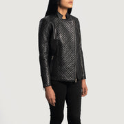 
Black Sheepskin Leather Biker Jacket - Πίσω όψη με εφαρμογή στους ώμους & καθαρό στρίφωμα