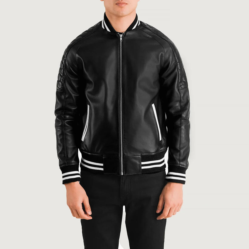 Pascal Μαύρο Leather Varsity Δερμάτινο Μπουφάν Ανδρικό