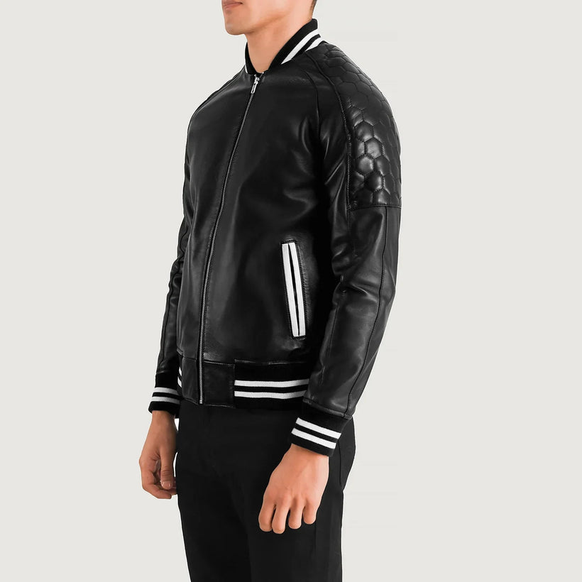 Pascal Μαύρο Leather Varsity Δερμάτινο Μπουφάν Ανδρικό