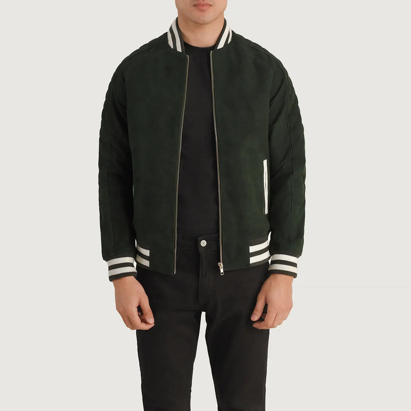 Pascal Green Suede Varsity Δερμάτινο Μπουφάν Ανδρικό