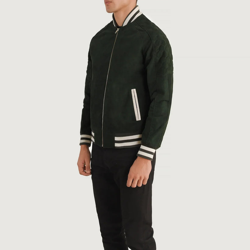 Pascal Green Suede Varsity Δερμάτινο Μπουφάν Ανδρικό