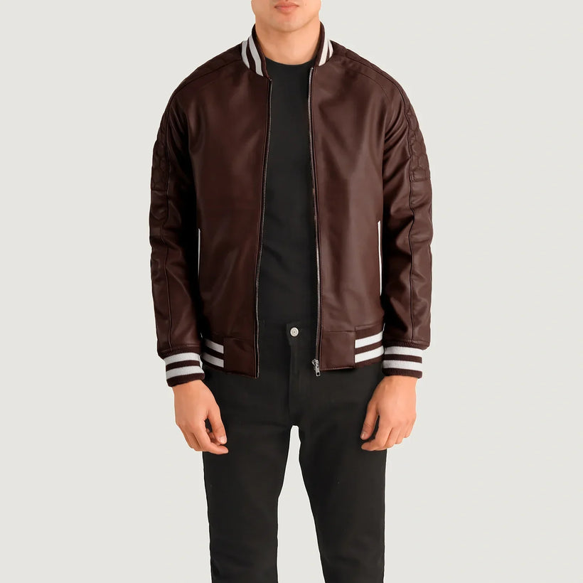 Pascal Maroon Leather Varsity Δερμάτινο Μπουφάν Ανδρικό