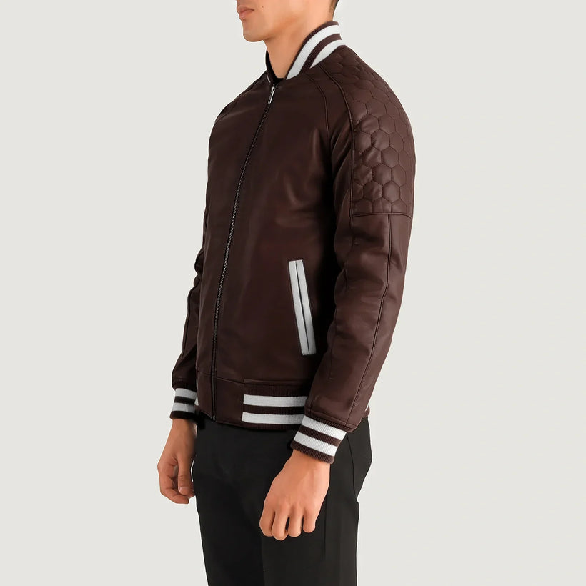 Pascal Maroon Leather Varsity Δερμάτινο Μπουφάν Ανδρικό
