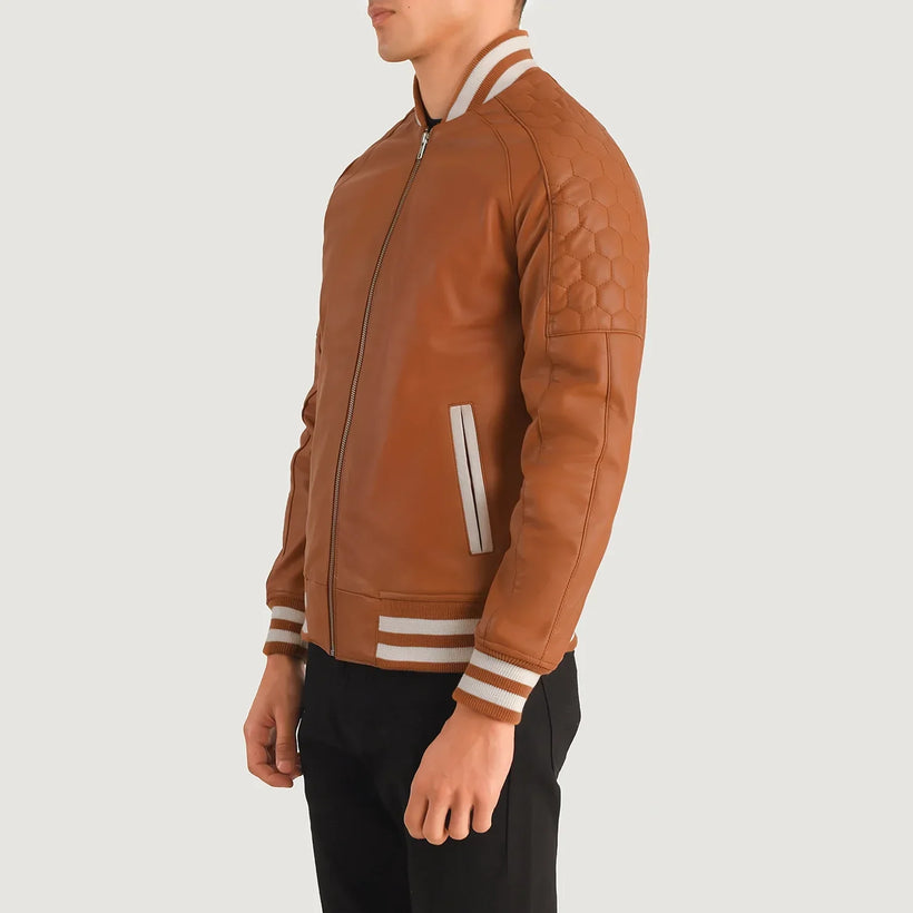 Pascal Ταμπά Καφέ Leather Varsity Δερμάτινο Μπουφάν Ανδρικό