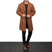 
Khaki Synthetic Wool Trench Coat - Πίσω όψη με εφαρμογή στους ώμους & καθαρό στρίφωμα