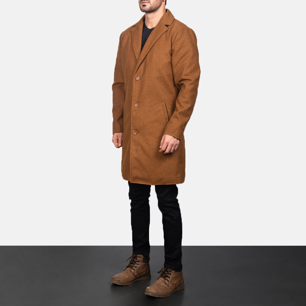
Petrillo Khaki Wool Single Breasted Δερμάτινο Παλτό Ανδρικό - Πλαϊνή όψη που αναδεικνύει το κόψιμο των μανικιών