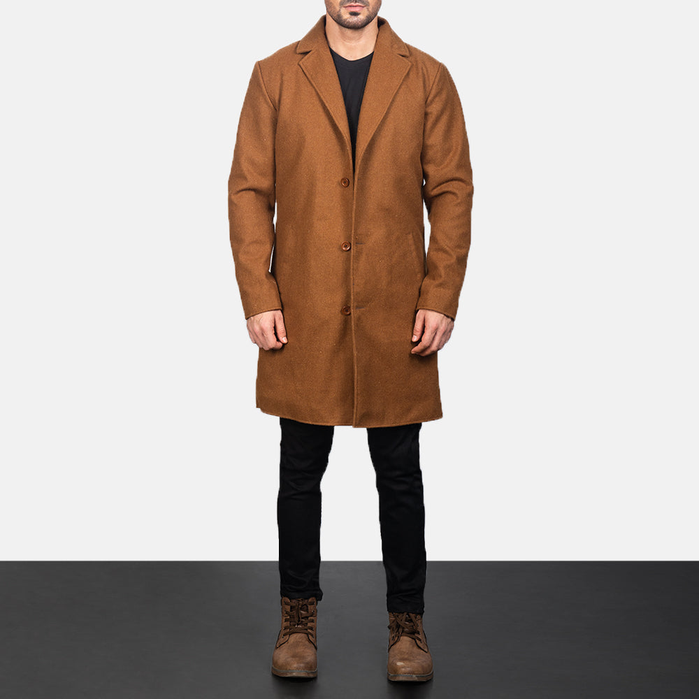 
Κοντινό πλάνο λεπτομέρειας of Notch & Button Hardware on Petrillo Khaki Wool Single Breasted Δερμάτινο Παλτό Ανδρικό
