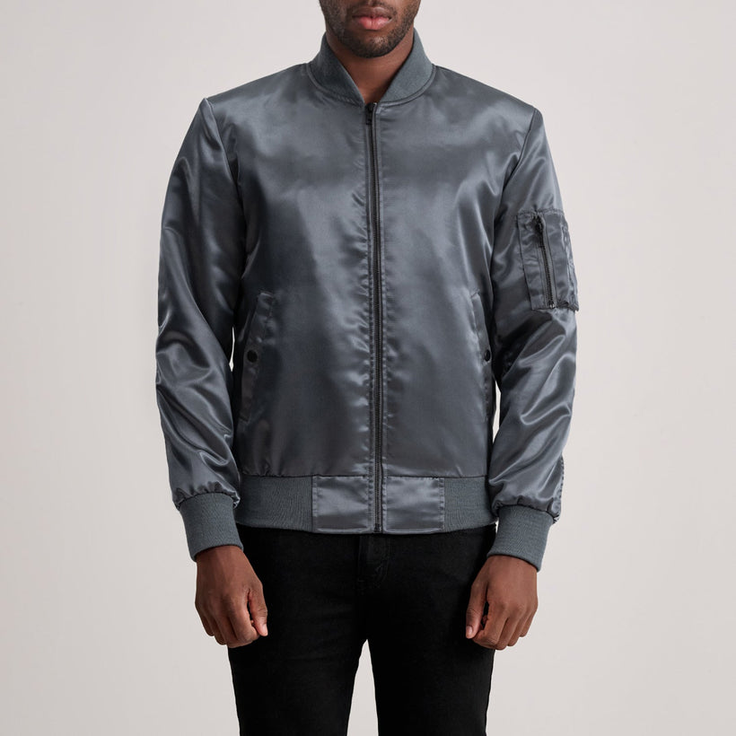 Quinton MA-1 Grey Δερμάτινο Μπουφάν Bomber Ανδρικό