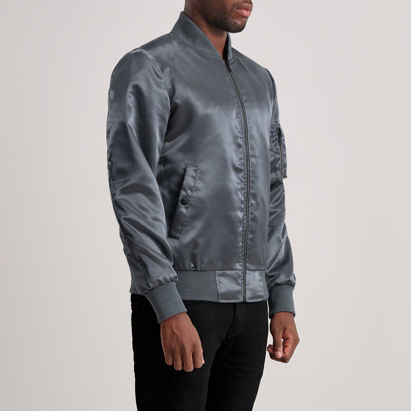 Quinton MA-1 Grey Δερμάτινο Μπουφάν Bomber Ανδρικό