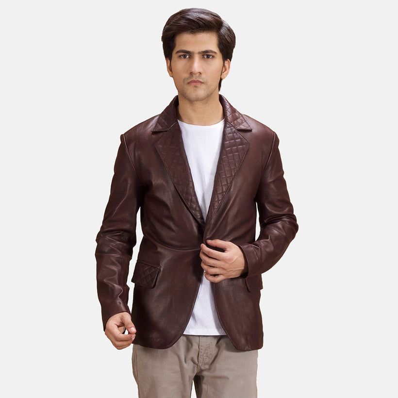 Radaron Quilted Maroon Leather Blazer Ανδρικό