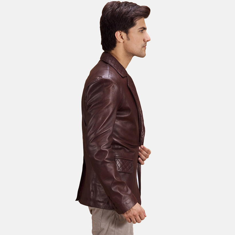 Radaron Quilted Maroon Leather Blazer Ανδρικό