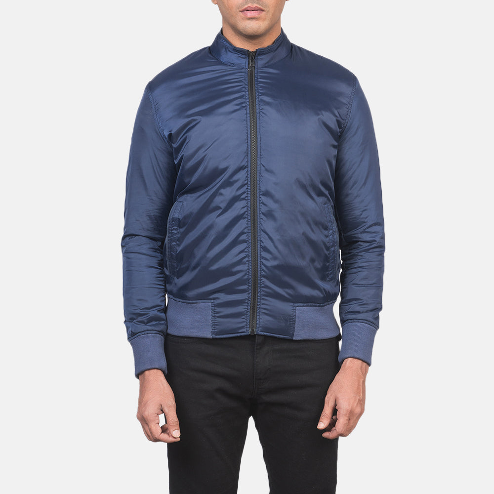
Κοντινό πλάνο λεπτομέρειας of Band & Zipper with wind flap Hardware on Ramon Μπλε Δερμάτινο Μπουφάν Bomber Ανδρικό
