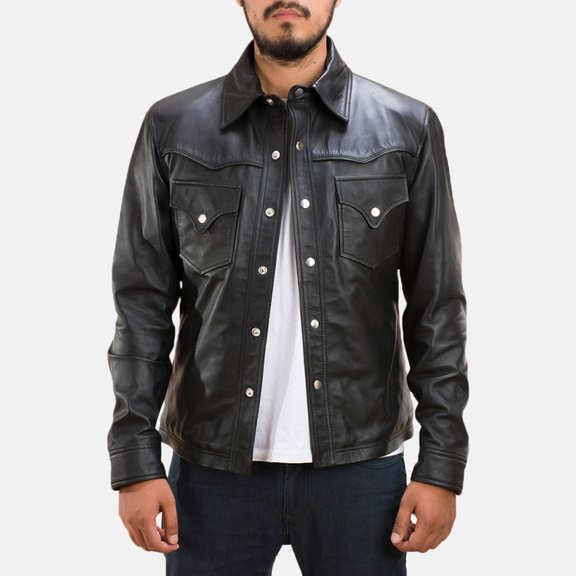 Ranchson Μαύρο Leather Shirt Ανδρικό