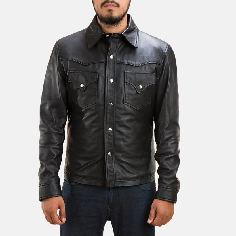 Ranchson Μαύρο Leather Shirt Ανδρικό