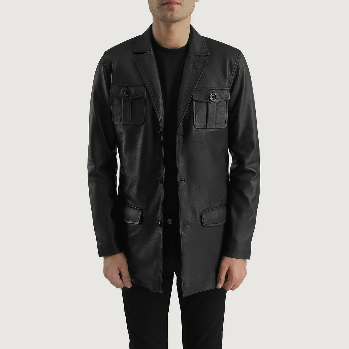
Ray Cutler Black Leather Blazer in Black Sheepskin Leather - Μπροστινή όψη & εφαρμοστή σιλουέτα | Αγορά online