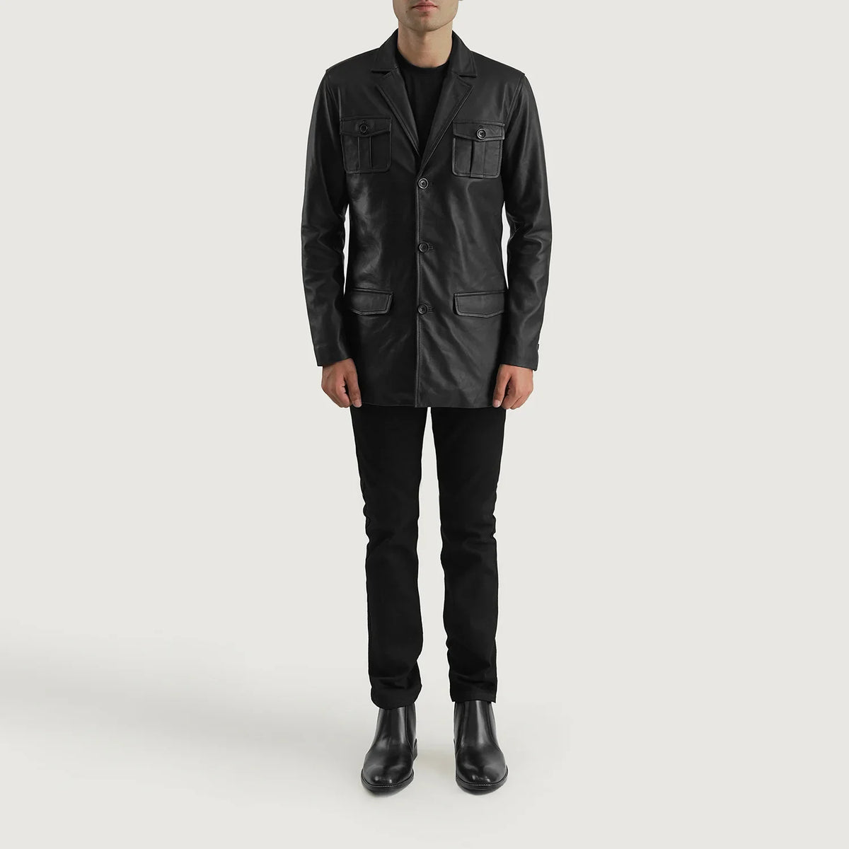 
Ray Cutler Black Leather Blazer - Πλαϊνή όψη που αναδεικνύει το κόψιμο των μανικιών