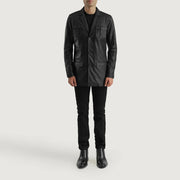 
Ray Cutler Black Leather Blazer - Πλαϊνή όψη που αναδεικνύει το κόψιμο των μανικιών