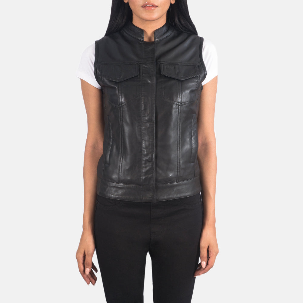 
Rayne Moto Μαύρο Δερμάτινο Γιλέκο Γυναικείο in Black Sheepskin Leather - Μπροστινή όψη & εφαρμοστή σιλουέτα | Αγορά online
