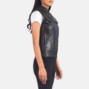 
Black Sheepskin Leather Biker Jacket - Πίσω όψη με εφαρμογή στους ώμους & καθαρό στρίφωμα