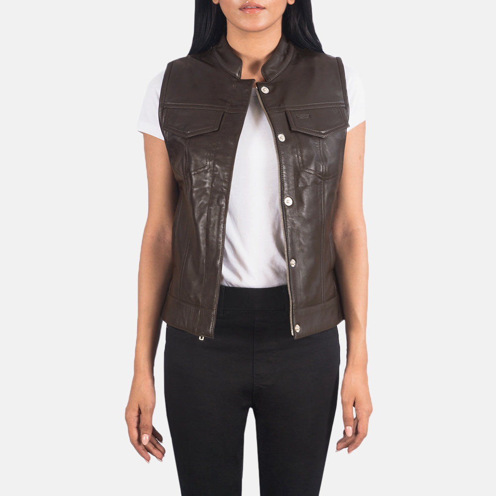 
Rayne Moto Καφέ Δερμάτινο Γιλέκο Γυναικείο in Brown Sheepskin Leather - Μπροστινή όψη & εφαρμοστή σιλουέτα | Αγορά online