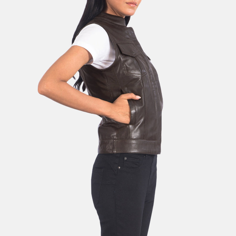 Rayne Moto Καφέ Leather Vest Γυναικείο
