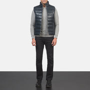 
Reeves Μπλε Leather Αμάνικο μπουφάν γιλέκο Ανδρικό - Πλαϊνή όψη που αναδεικνύει το κόψιμο των μανικιών
