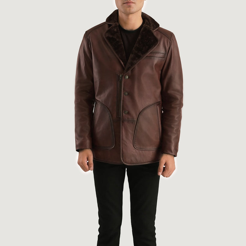 Rocky Καφέ Fur Leather Coat Ανδρικό