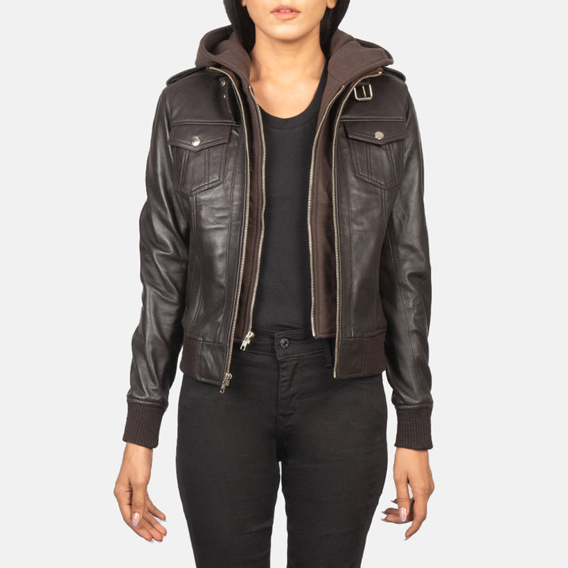 Roslyn Hooded Δερμάτινο Μπουφάν Bomber Γυναικείο