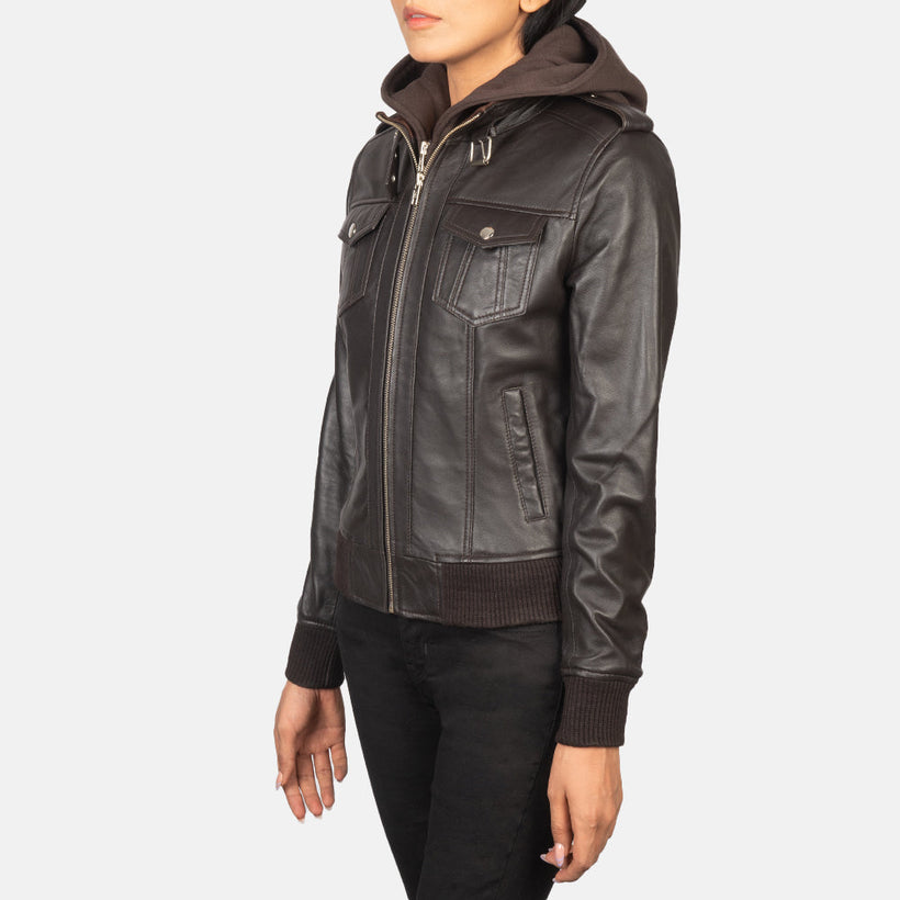 Roslyn Hooded Δερμάτινο Μπουφάν Bomber Γυναικείο