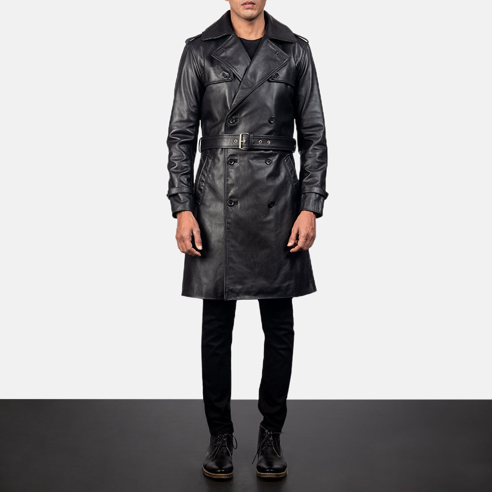 
Royson Μαύρο Leather Duster Δερμάτινο Παλτό Ανδρικό in Black Cowhide Leather - Μπροστινή όψη & εφαρμοστή σιλουέτα | Αγορά online