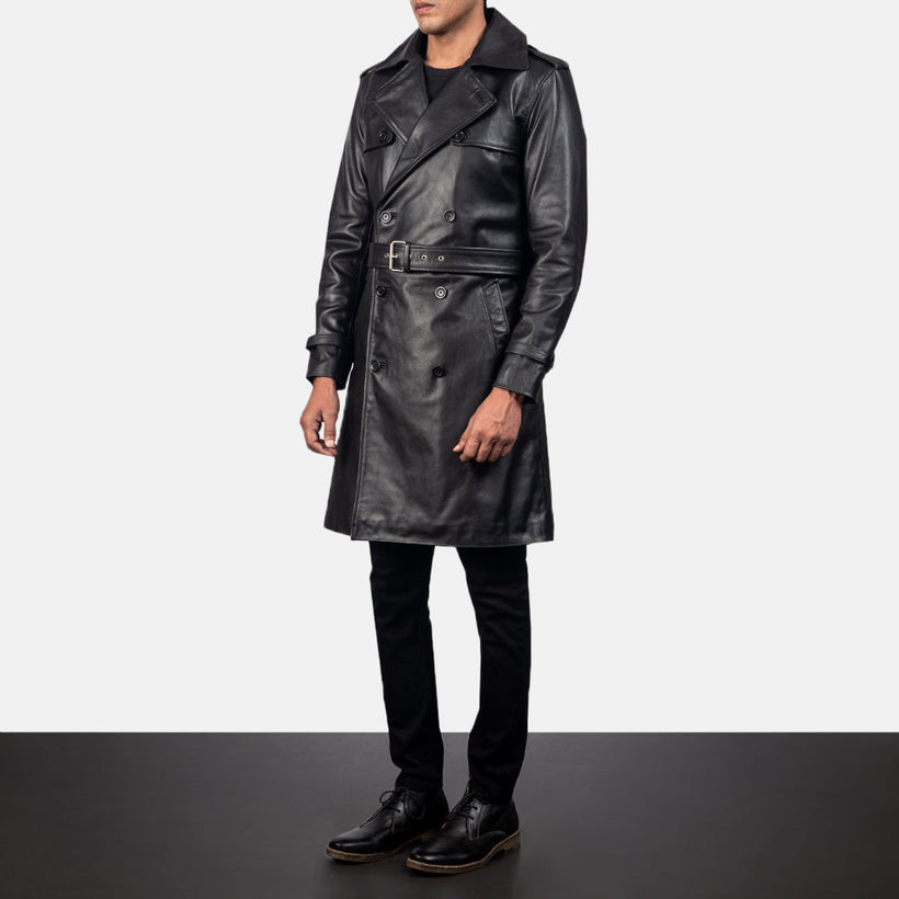 Royson Μαύρο Leather Duster Δερμάτινο Παλτό Ανδρικό