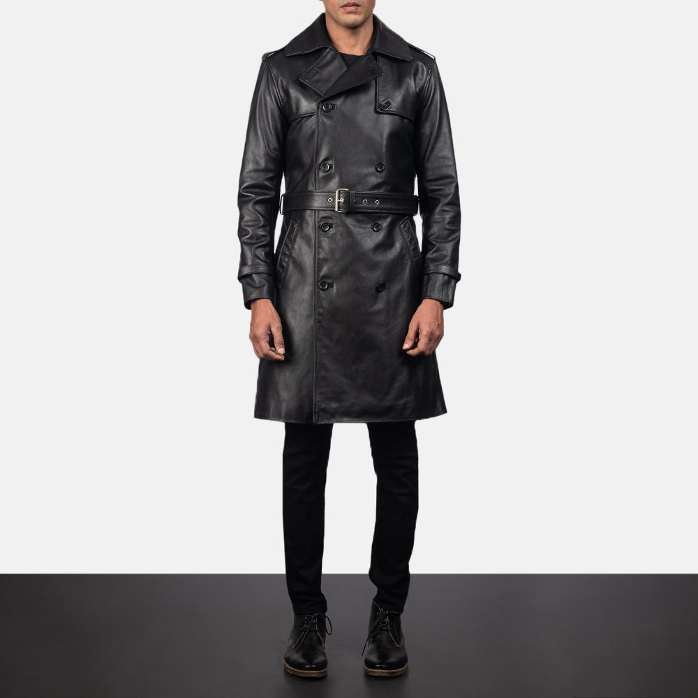 
Κοντινό πλάνο λεπτομέρειας of Shirt & Heavy-Duty Zipper Hardware on Royson Μαύρο Leather Duster Δερμάτινο Παλτό Ανδρικό