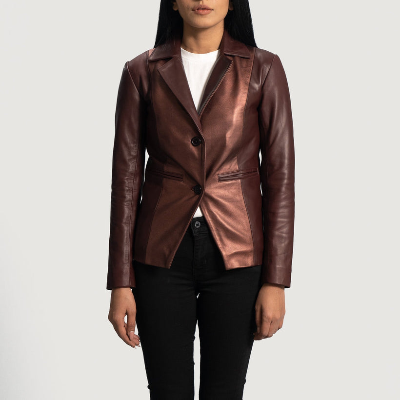 Ruby Metallic Maroon Leather Blazer Γυναικείο