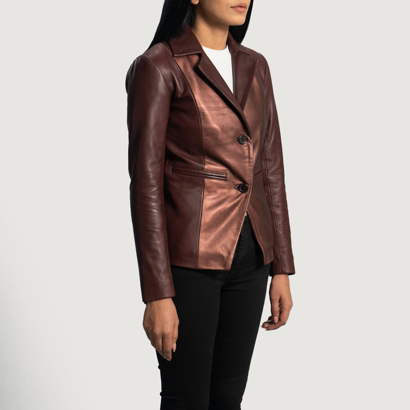 Ruby Metallic Maroon Leather Blazer Γυναικείο