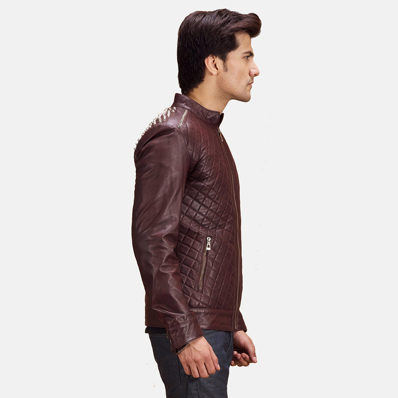 Rumano Jae Maroon Δερμάτινο Μπουφάν Biker Ανδρικό