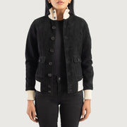 
Sasha A1 Black Suede Bomber Jacket in Black Goatskin Suede - Μπροστινή όψη & εφαρμοστή σιλουέτα | Αγορά online