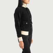 
Black Goatskin Suede Bomber Jacket - Πίσω όψη με εφαρμογή στους ώμους & καθαρό στρίφωμα