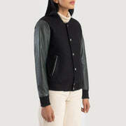 
Green Sheepskin Leather Bomber Jacket - Πίσω όψη με εφαρμογή στους ώμους & καθαρό στρίφωμα