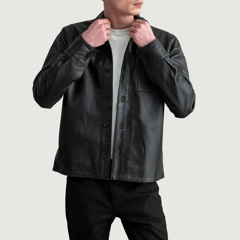 Scout Μαύρο Leather Shirt Ανδρικό