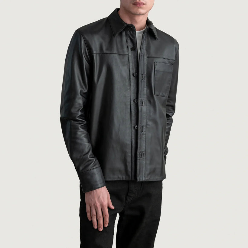 Scout Μαύρο Leather Shirt Ανδρικό