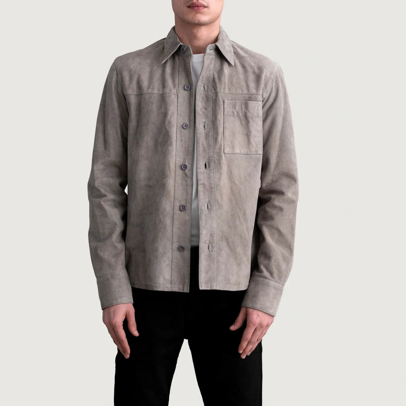 Scout Grey Suede Leather Shirt Ανδρικό