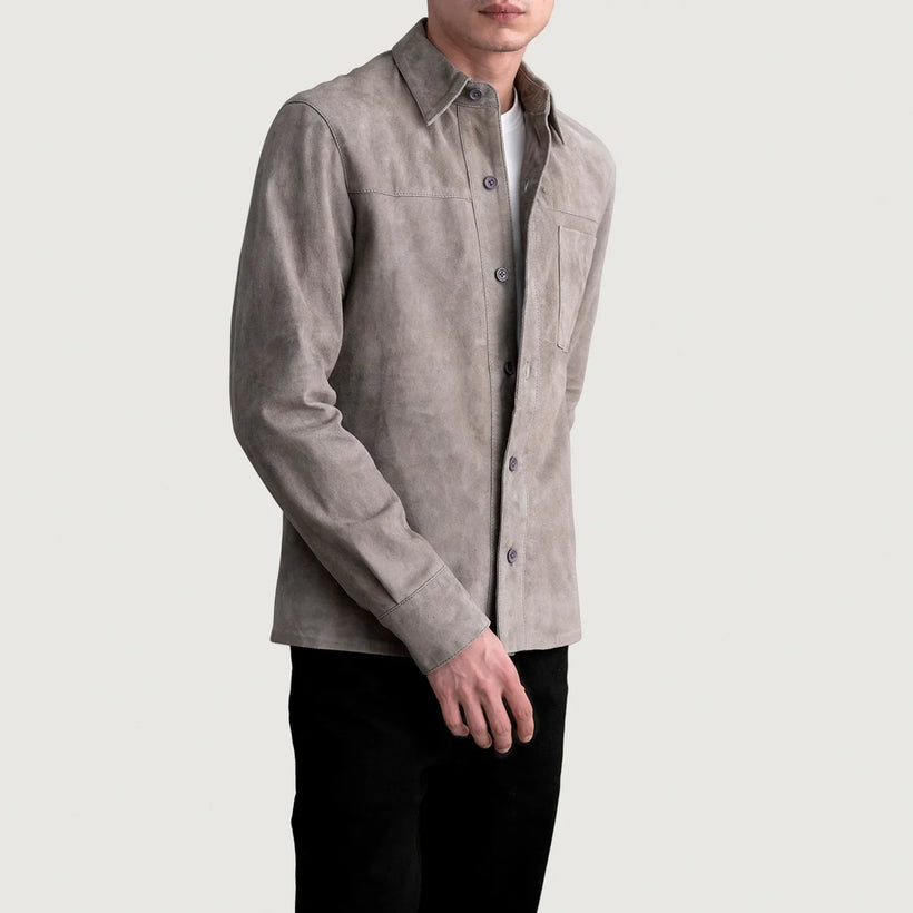 Scout Grey Suede Leather Shirt Ανδρικό