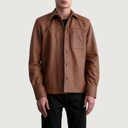 Scout Matte Brown Leather Shirt in Matte Brown Cowhide Leather - Front Profile View &amp; Tailored Silhouette | Buy Online