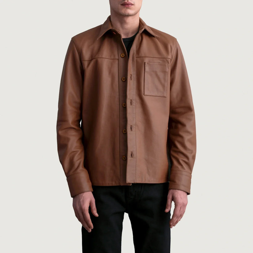 Scout Matte Καφέ Leather Shirt Ανδρικό