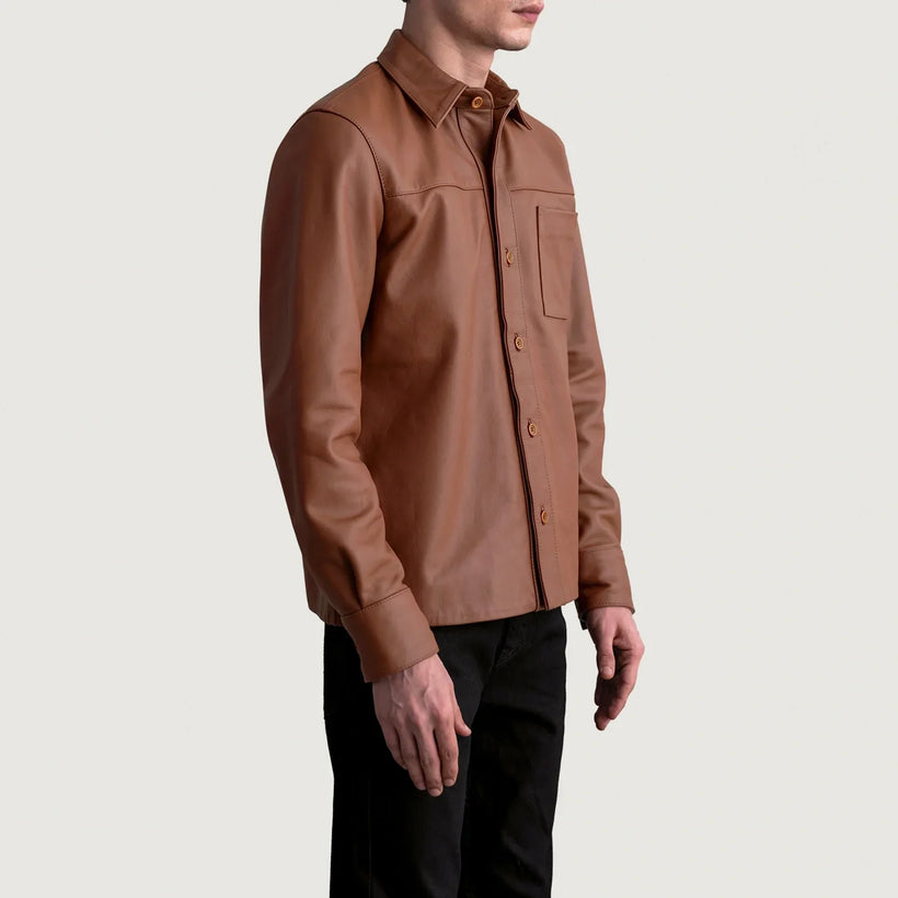 Scout Matte Καφέ Leather Shirt Ανδρικό