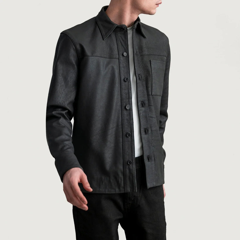 Scout Tumbled Μαύρο Leather Shirt Ανδρικό