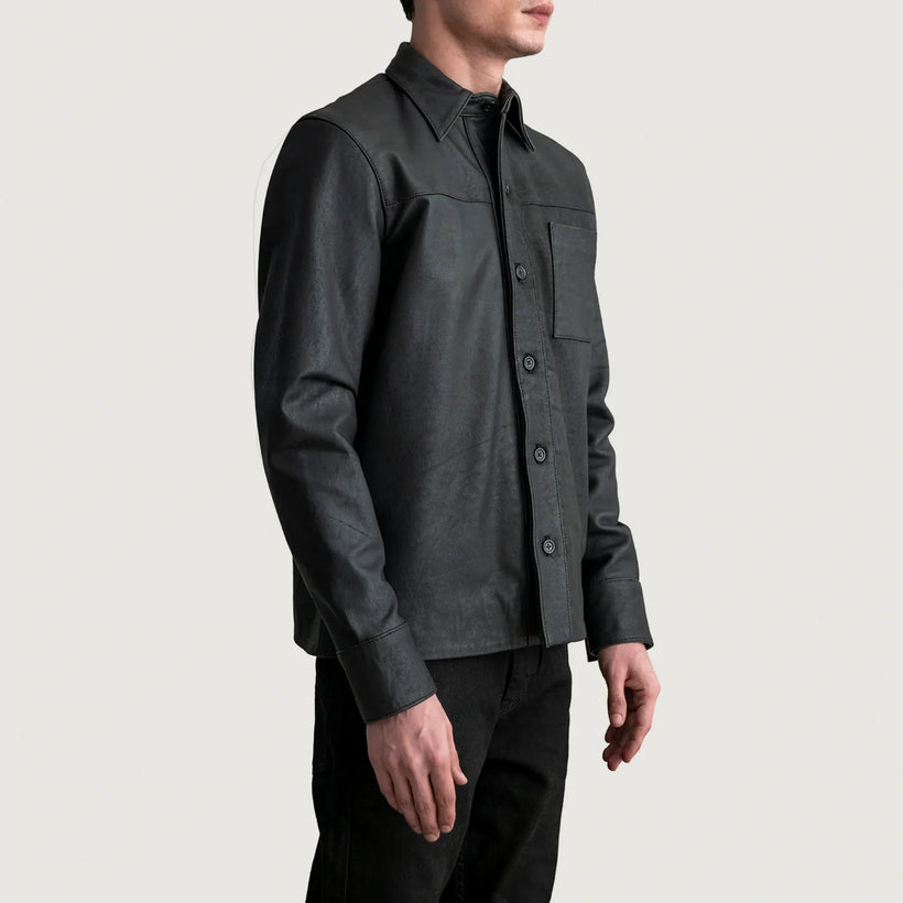 Scout Tumbled Μαύρο Leather Shirt Ανδρικό