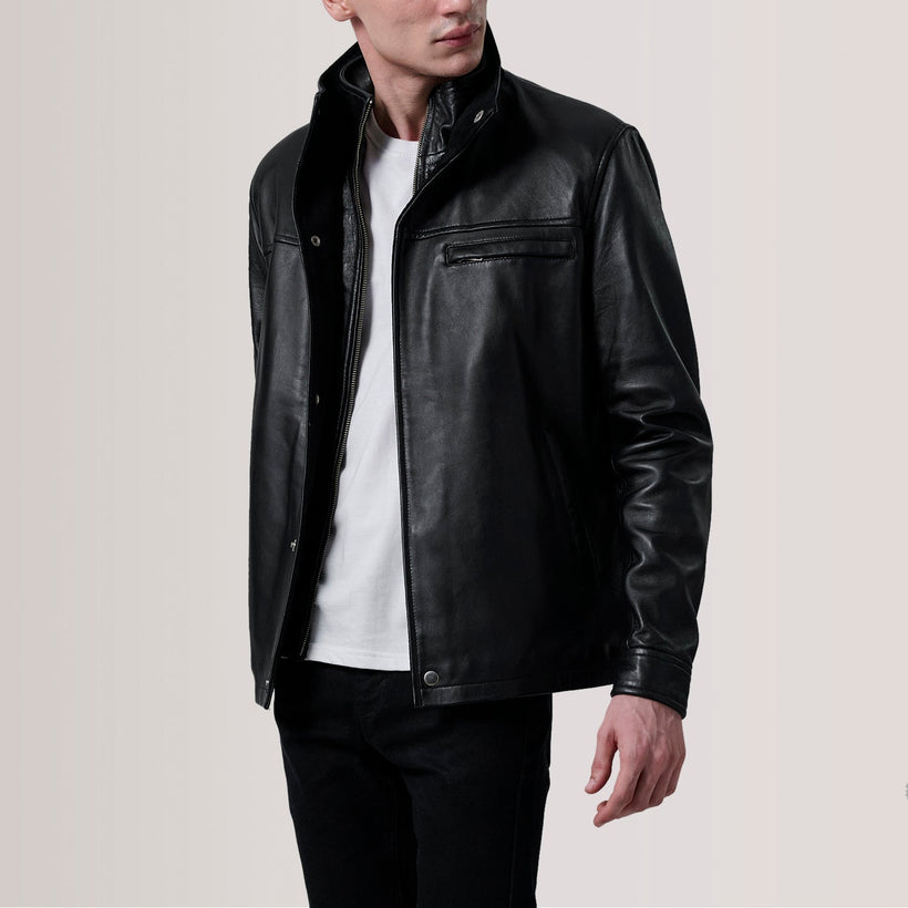 Sean Μαύρο Leather Classic Δερμάτινο Μπουφάν Ανδρικό